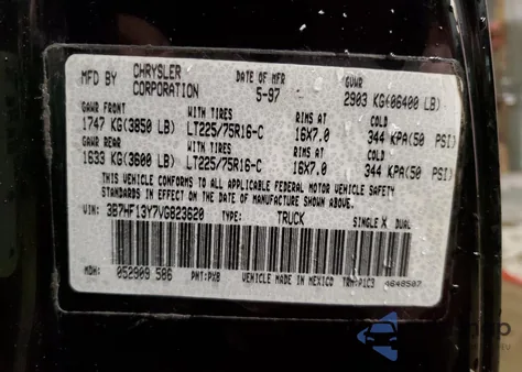 1997 Dodge Ram 1500 from USA, damaged, VIN 3B7HF13Y7VG823620